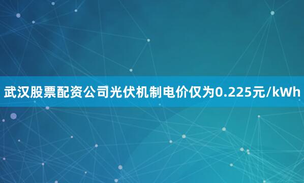 武汉股票配资公司光伏机制电价仅为0.225元/kWh